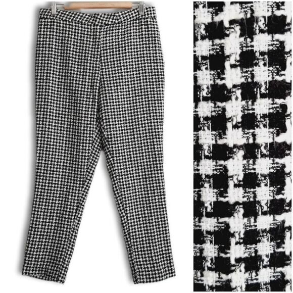 AUTRES FILLES / Houndstooth Slim Leg Ankle Crop Trousers B&W Houndstooth Sz M - Picture 1 of 15